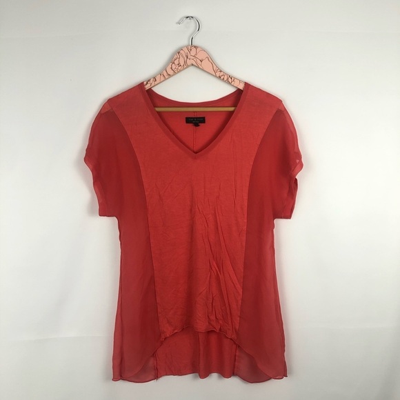 Women's Rag & Bone Orange Sheer Panel Short Sleeve Tunic Top Size Small - Picture 2 of 5